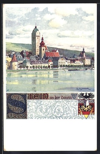 Künstler stein donau - künstler-ak, /donau